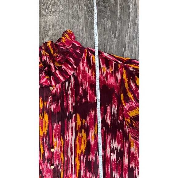 House of Harlow 1960 Womens Burgundy Abstract Dress Chiffon Ruffle Neck Size 10 - Picture 12 of 13